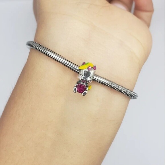 Sterling Silver 925 Unicorn Bracelet Charm Kawaii Japanese Pink Heart Jewelry - Picture 2 of 7